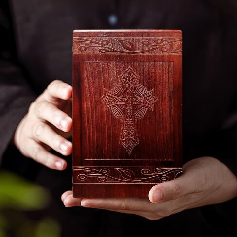 Wooden Cremation Urn for Human Ashes,Wooden Carved Cross Cremation Urns,Holds 250 Cubic Inches,Cat and Dog Pet Urns,Decorative Funeral Urn Box and Casket in Kuwait