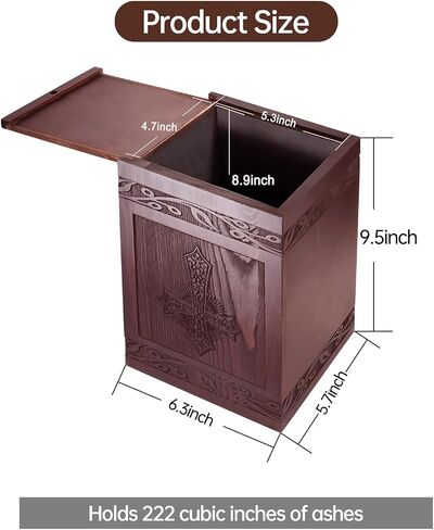 Wooden Cremation Urn for Human Ashes,Wooden Carved Cross Cremation Urns,Holds 250 Cubic Inches,Cat and Dog Pet Urns,Decorative Funeral Urn Box and Casket in Kuwait