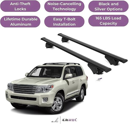 ERKUL Roof Rack Cross Bars for Toyota Land Cruiser 1992-2023 | Aluminum Crossbars with Anti Theft Lock for Rooftop | Compatible with Raised Rails - Black in Saudi Arabia