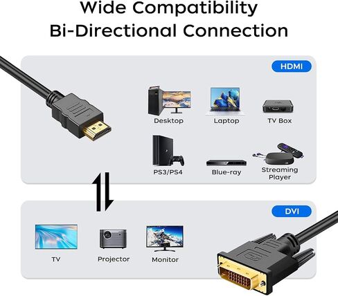 HDMI to DVI Adapter Cable Bi-Directional DVI-D Male to HDMI 6FT in Saudi Arabia