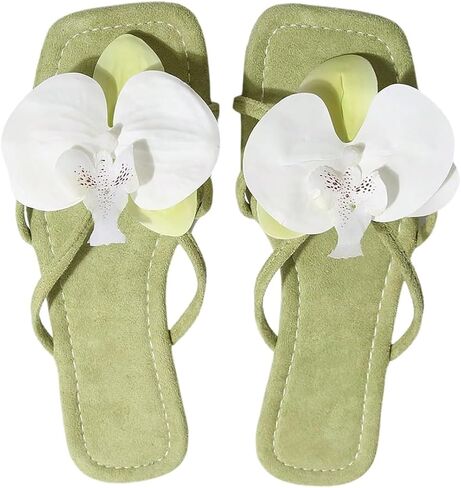 WDIRARA Women's Flower Sandals Dressy Summer Slippers Slides Beach Flat | Open Toe, Appliques in Saudi Arabia