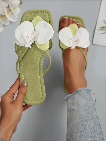 WDIRARA Women's Flower Sandals Dressy Summer Slippers Slides Beach Flat | Open Toe, Appliques in Saudi Arabia