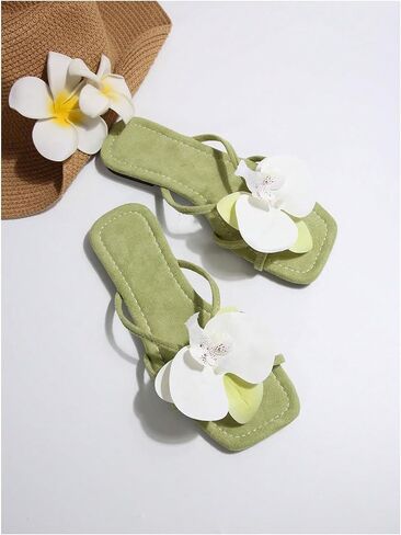 WDIRARA Women's Flower Sandals Dressy Summer Slippers Slides Beach Flat | Open Toe, Appliques in Saudi Arabia