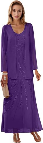 Sequin Chiffon Mother of The Bride Dresses with Jacket A Line Long Formal Wedding Guest Dress RO6 in Saudi Arabia