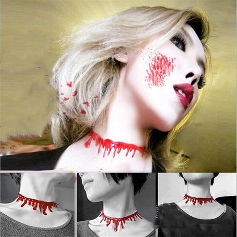 WCRAZYE 2Pcs Dripping Blood Choker Necklace for Women Gothic Halloween Red Vampire Neck Cut Bleeding Bloody Horror Scary Costume Accessories Slit Throat Bloody Choker Necklace for Halloween Party Favors in Saudi Arabia