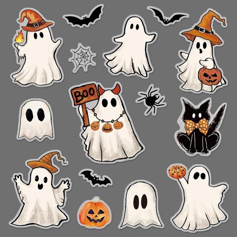 Whaline 2 Sheets Halloween Thick Gel Clings Cute Ghost Pumpkin Black Cat Bat Reusable Window Decals for Trick or Treat Birthday Party Supplies in Saudi Arabia