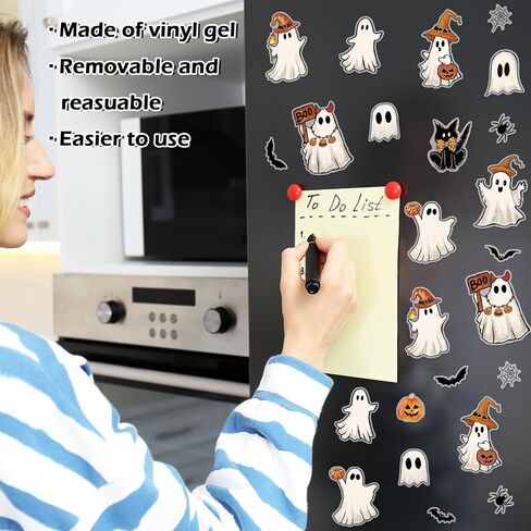 Whaline 2 Sheets Halloween Thick Gel Clings Cute Ghost Pumpkin Black Cat Bat Reusable Window Decals for Trick or Treat Birthday Party Supplies in Saudi Arabia