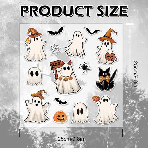 Whaline 2 Sheets Halloween Thick Gel Clings Cute Ghost Pumpkin Black Cat Bat Reusable Window Decals for Trick or Treat Birthday Party Supplies in Saudi Arabia