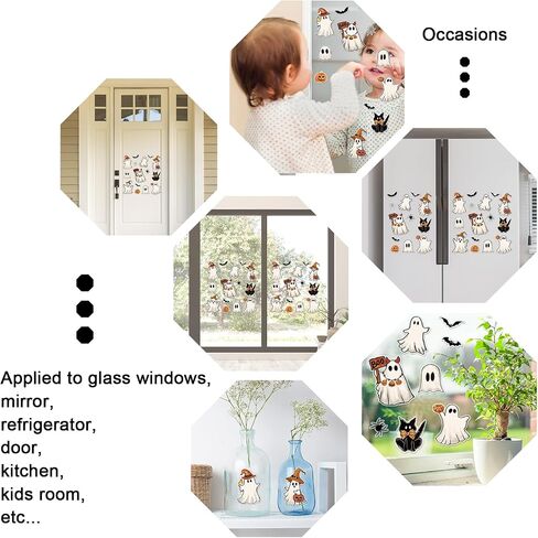 Whaline 2 Sheets Halloween Thick Gel Clings Cute Ghost Pumpkin Black Cat Bat Reusable Window Decals for Trick or Treat Birthday Party Supplies in Saudi Arabia