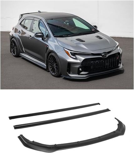 Replacement for 2023-2024 Toyota E210 GR Corolla Models | GR Style Carbon Fiber Front Bumper Lip Chin Spoiler Splitter & Side Skirts Rocker Panel Extension Pair (ABS Plastic - Matte Black) in Saudi Arabia