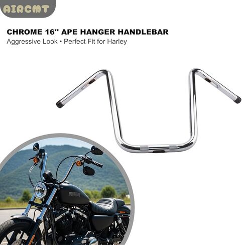 كروم 16 بوصة ارتفاع السحب الضيق القرد شماعات 1 بوصة المقود متوافق مع هارلي ديفيدسون سبورتستر XL 883 1200 داينا in Kuwait
