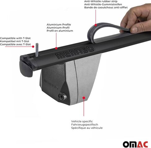 OMAC Roof Rack Cross Bars for BMW 5 Series F10 Sedan 2011-2016 Lockable 165Lbs Aluminium Silver 2Pcs fits Cargo Carriers Kayak Canoe Bike Snowboard in Saudi Arabia