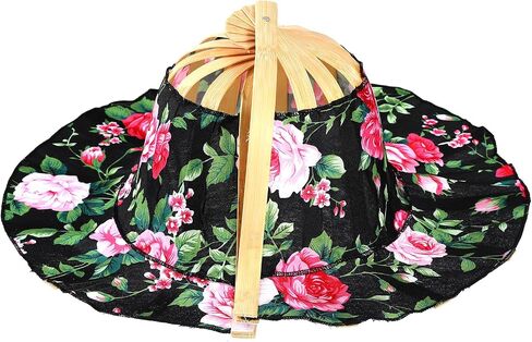 Handcrafted Bamboo Sun Hat for Women and Girl, Summer Flower Pattern Hand Fan Foldable Beach Hat for Travel Outdoor Multi in Saudi Arabia