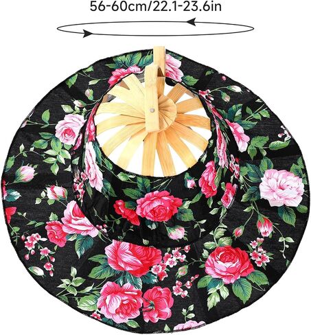 Handcrafted Bamboo Sun Hat for Women and Girl, Summer Flower Pattern Hand Fan Foldable Beach Hat for Travel Outdoor Multi in Saudi Arabia