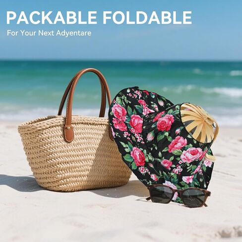 Handcrafted Bamboo Sun Hat for Women and Girl, Summer Flower Pattern Hand Fan Foldable Beach Hat for Travel Outdoor Multi in Saudi Arabia