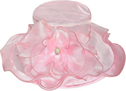 قبعة الأورجانزا ذات حافة واسعة، قبعة نسائية رائعة لحفلات الزفاف وحفلات الشاي وحفلات ديربي على شكل زهرة الشمس in Kuwait