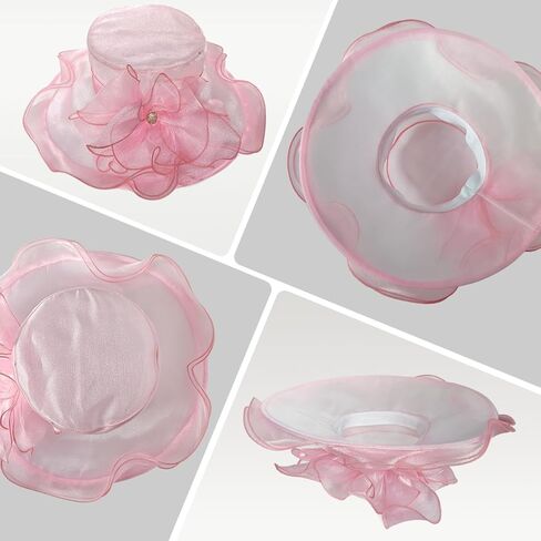 قبعة الأورجانزا ذات حافة واسعة، قبعة نسائية رائعة لحفلات الزفاف وحفلات الشاي وحفلات ديربي على شكل زهرة الشمس in Kuwait