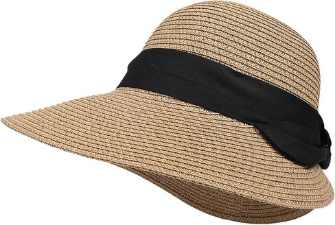 Womens Sun Hat, Summer Wide Brim Beach Sun Straw Hat Foldable Packable Floppy Straw Beach Hat Bucket Hat for Travel in Saudi Arabia