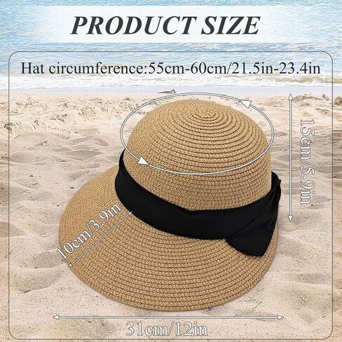 Womens Sun Hat, Summer Wide Brim Beach Sun Straw Hat Foldable Packable Floppy Straw Beach Hat Bucket Hat for Travel in Saudi Arabia