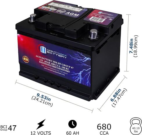 بطارية مايتي ماكس MM-H5 Group 47 12V 60AH 100RC 680CCA بطارية بديلة متوافقة مع لكزس RX 450h 16 in Saudi Arabia