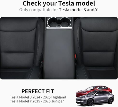 غطاء مسند ذراع وحدة التحكم المركزية لـ Tesla Model Y 2025 2026 Juniper Model 3 Highland 2024-2025 Model Y L غير قابل للانزلاق مقاوم للماء حماية مسند الذراع TPE Tesla الملحقات الداخلية (أسود) in Kuwait