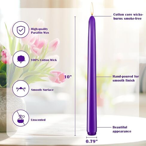 Taper Candles Black, Set of 8 Odorless and Smoke-Free 10-Inch Taper Candles, Long Burning, Paraffin Wax with Cotton Wick, Burns Approximately 7-8 Hours in Saudi Arabia