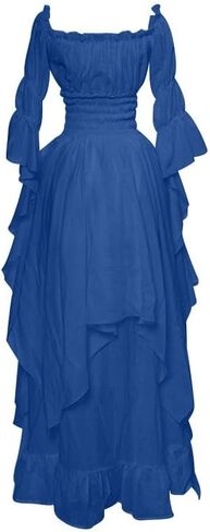 Cotton Linen Renaissance Dress for Women Solid Color Long Sleeve Medieval Vintage Maxi Dresses Retro Layered Custom in Saudi Arabia