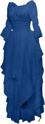 Cotton Linen Renaissance Dress for Women Solid Color Long Sleeve Medieval Vintage Maxi Dresses Retro Layered Custom in Saudi Arabia