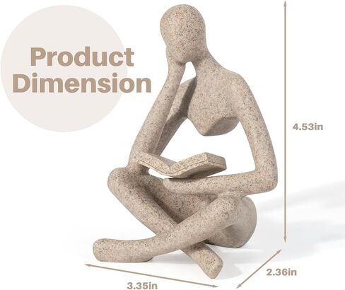 Bookshelf Decor Home Decor - Abstract Thinker Sculpture Figurine Statue, Resin Modern Reading Sculpture for Office Desk, Coffee Table, Library, Living Room Decor (Beige) in Saudi Arabia