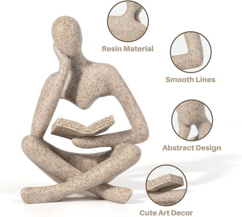 Bookshelf Decor Home Decor - Abstract Thinker Sculpture Figurine Statue, Resin Modern Reading Sculpture for Office Desk, Coffee Table, Library, Living Room Decor (Beige) in Saudi Arabia