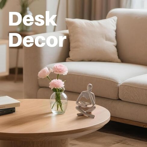 Bookshelf Decor Home Decor - Abstract Thinker Sculpture Figurine Statue, Resin Modern Reading Sculpture for Office Desk, Coffee Table, Library, Living Room Decor (Beige) in Saudi Arabia
