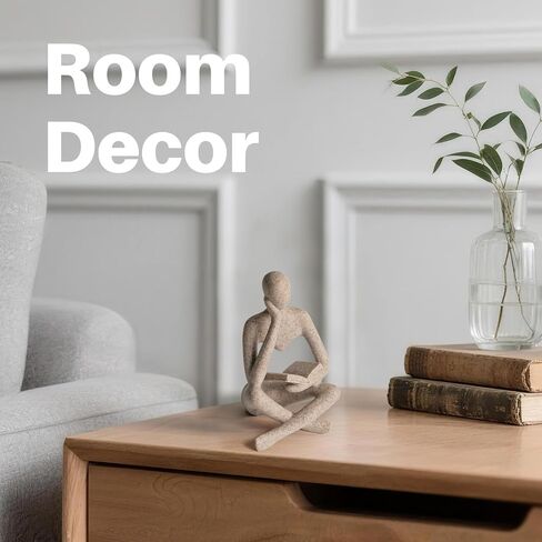 Bookshelf Decor Home Decor - Abstract Thinker Sculpture Figurine Statue, Resin Modern Reading Sculpture for Office Desk, Coffee Table, Library, Living Room Decor (Beige) in Saudi Arabia