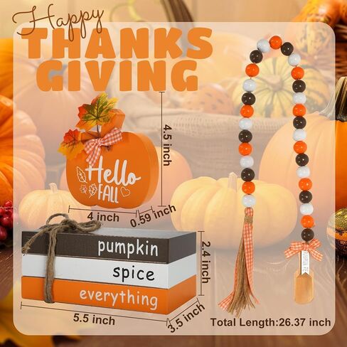 Fall Decorations for Home 5PCS Table Centerpieces, Tabletop Fall Decor for Tiered Tray Shelf Mantel Office Desk Thanksgiving Autumn Decoration Farmhouse Wood Faux Book Stack and Pumpkin Sign in Saudi Arabia