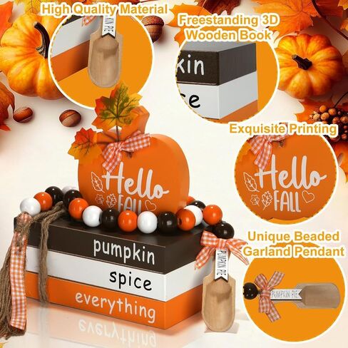 Fall Decorations for Home 5PCS Table Centerpieces, Tabletop Fall Decor for Tiered Tray Shelf Mantel Office Desk Thanksgiving Autumn Decoration Farmhouse Wood Faux Book Stack and Pumpkin Sign in Saudi Arabia