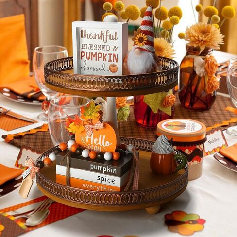 Fall Decorations for Home 5PCS Table Centerpieces, Tabletop Fall Decor for Tiered Tray Shelf Mantel Office Desk Thanksgiving Autumn Decoration Farmhouse Wood Faux Book Stack and Pumpkin Sign in Saudi Arabia