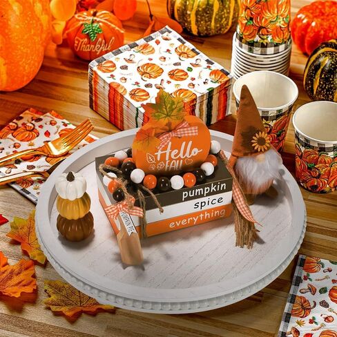 Fall Decorations for Home 5PCS Table Centerpieces, Tabletop Fall Decor for Tiered Tray Shelf Mantel Office Desk Thanksgiving Autumn Decoration Farmhouse Wood Faux Book Stack and Pumpkin Sign in Saudi Arabia