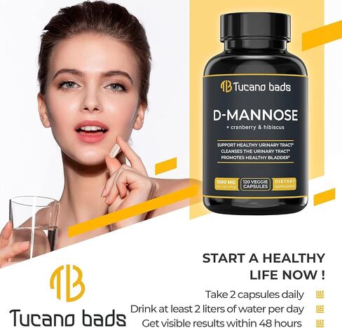 Urinary Tract Infection Treatments D Mannose 1000mg Capsules - Potent D-Mannose & Cranberry Pills with Hibiscus Extract - Healthy Bladder Control, Strength Urinary Tract Support (120 Capsules) in Saudi Arabia