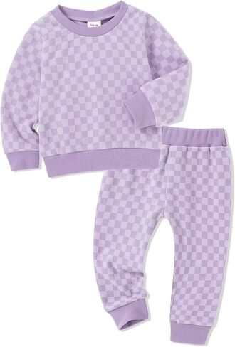 WESIDOM Toddler Baby Girl Clothes Checkered Long Sleeve Pullover Tops + Pants Toddler Girl Sweatsuit Fall Winter Outfits in Kuwait