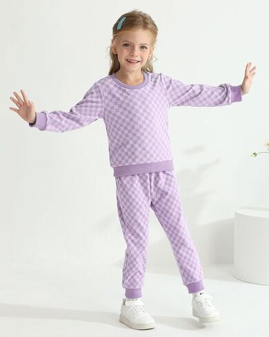 WESIDOM Toddler Baby Girl Clothes Checkered Long Sleeve Pullover Tops + Pants Toddler Girl Sweatsuit Fall Winter Outfits in Kuwait