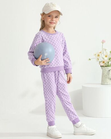 WESIDOM Toddler Baby Girl Clothes Checkered Long Sleeve Pullover Tops + Pants Toddler Girl Sweatsuit Fall Winter Outfits in Kuwait