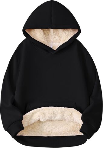 Boys Girls Hoodie Sherpa Lined Fleece Pullover Sweatshirt Winter Warm Cozy Hoodie in Saudi Arabia
