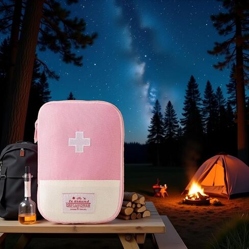 1 Pack First Aid Bag Empty, Empty First Aid Pouch, Mini Portable Medical Bag for Outdoor Camping Hiking Traveling Emergency Bag (Pink - Small) Sports and Outdoors in Saudi Arabia
