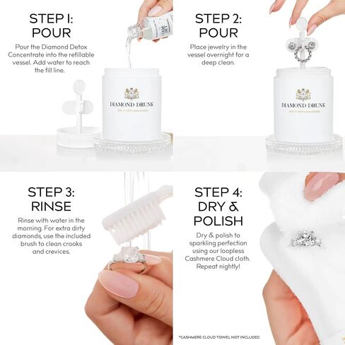 Diamond Drunk Concentrate Refill - Non-Toxic, Fine Jewelry Cleaner for Diamond, Gold, & Platinum Rings & More - 2 Months Supply of Safe, Sustainable Cleaner to Restore Shine in Saudi Arabia