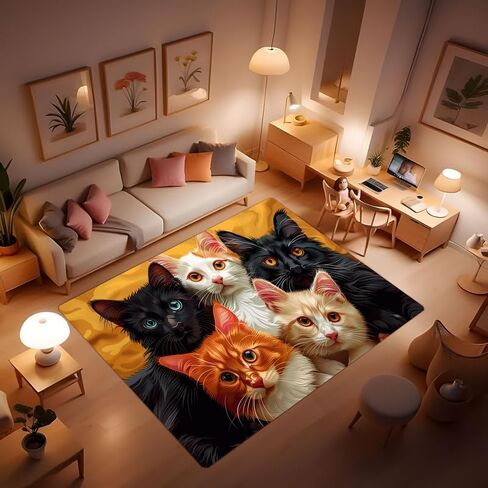 Cat Area Rug Multiple Cats Rug with Anti-Slip Soft Cartoon Print Cat Pattern Floor mat for Bedroom, Home Office Home Decor Floor Rug 24 * 36 inches in Saudi Arabia