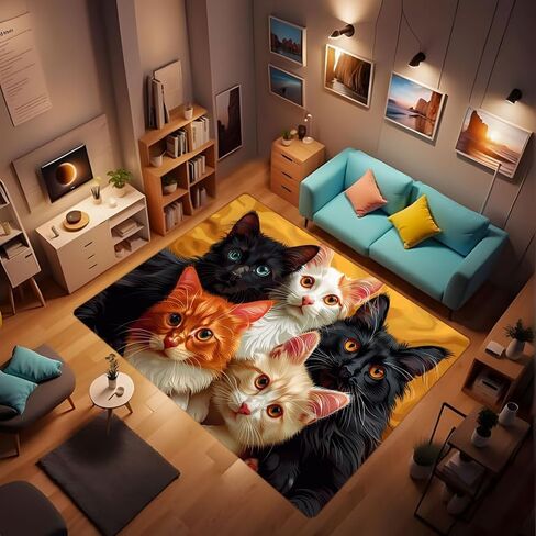 Cat Area Rug Multiple Cats Rug with Anti-Slip Soft Cartoon Print Cat Pattern Floor mat for Bedroom, Home Office Home Decor Floor Rug 24 * 36 inches in Saudi Arabia