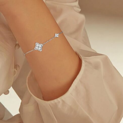 سوار البرسيم من فيل ستايل للنساء - سوار ساحر مطلي بالذهب/الفضة عيار 14 قيراط مع أم اللؤلؤ والزركونيا المكعبة - هدية مجوهرات لاكي فور ليف قابلة للتعديل 6.5 بوصة + 2 بوصة in Kuwait