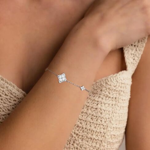 سوار البرسيم من فيل ستايل للنساء - سوار ساحر مطلي بالذهب/الفضة عيار 14 قيراط مع أم اللؤلؤ والزركونيا المكعبة - هدية مجوهرات لاكي فور ليف قابلة للتعديل 6.5 بوصة + 2 بوصة in Kuwait