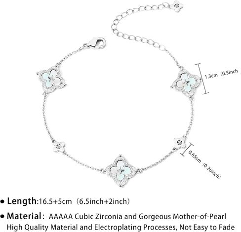 سوار البرسيم من فيل ستايل للنساء - سوار ساحر مطلي بالذهب/الفضة عيار 14 قيراط مع أم اللؤلؤ والزركونيا المكعبة - هدية مجوهرات لاكي فور ليف قابلة للتعديل 6.5 بوصة + 2 بوصة in Kuwait