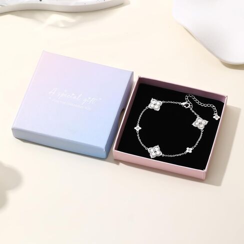 سوار البرسيم من فيل ستايل للنساء - سوار ساحر مطلي بالذهب/الفضة عيار 14 قيراط مع أم اللؤلؤ والزركونيا المكعبة - هدية مجوهرات لاكي فور ليف قابلة للتعديل 6.5 بوصة + 2 بوصة in Kuwait