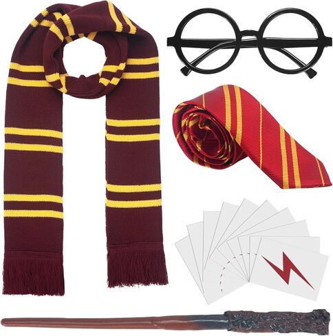 Wizard Costume Accessories Set, Halloween Cosplay Costume with Robe, Scarf, Wand, Tie, Glasses for Dress-up Party in Saudi Arabia